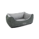 Graues Haustierbett mit einem weichen, gesteppten Innenraum und einem stilvollen Design, mit dem Text "TrendPet" auf der Vorderseite.