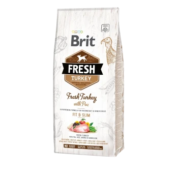 Tüte Brit Fresh Turkey Hundefutter für übergewichtige und ältere Hunde, die gesundes Altern und Mobilität fördert. Superpremium-Formel mit Erbsen.