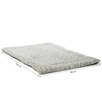 Graues Hundebett mit den Maßen 130 cm mal 90 cm, mit einer weichen, strukturierten Oberfläche.