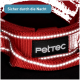 Rotes reflektierendes Haustiergeschirr mit einem schwarzen 'Pettec'-Logo, mit dem Text 'Sicher durch die Nacht' darüber.