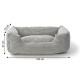 Panier rectangulaire en peluche côtelée grise avec côtés rembourrés, dimensions indiquées 100 cm × 70 cm × 27 cm