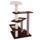 Katzenbaum mit vier Ebenen, ausgestattet mit einer weichen oberen Liegefläche, Kratzpfosten und plüschigen Plattformen in braun- und cremefarben.