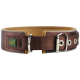 Brauner Hundehalsband mit gepolstertem Innenraum, Metallschnalle und D-Ring zur Leinenbefestigung, mit einem kleinen grünen und gelben Hunter-Logo.