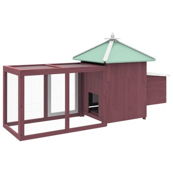 Holzhaustierhaus mit grünem Dach, Abmessungen beschriftet: 102 cm Höhe, 72 cm Breite, 190 cm Länge, mit einer kleinen Tür und einem Netzgehege.