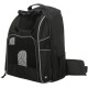 Schwarzer Haustiertrage-Rucksack mit Netzpaneelen zur Belüftung, mit einem oberen Griff und einem verstellbaren Seitengurt für Komfort.
