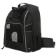 Schwarzer Haustiertrage-Rucksack mit Netzpaneelen zur Belüftung, mit einem oberen Griff und einem verstellbaren Seitengurt für Komfort.