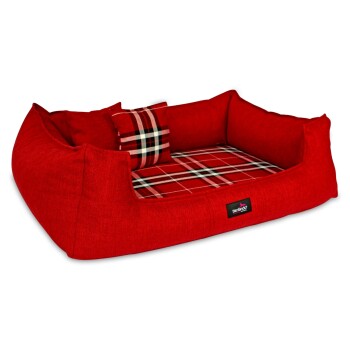 ® Orthopädisches Hundebett SCOTCH VISCO 2-in-1-Bezug Webstoff Mélange kariert dunkelrot 90 cm, 22 cm, 75 cm