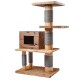 Holz-Katzenbaum mit mehreren Ebenen, einer gemütlichen Versteckbox und mit Sisal umwickelten Kratzpfosten.