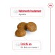 Trois croquettes de nourriture pour animaux de compagnie brunes avec un texte mettant en avant une digestibilité élevée et un enrichissement en EPA, DHA et vitamine C.