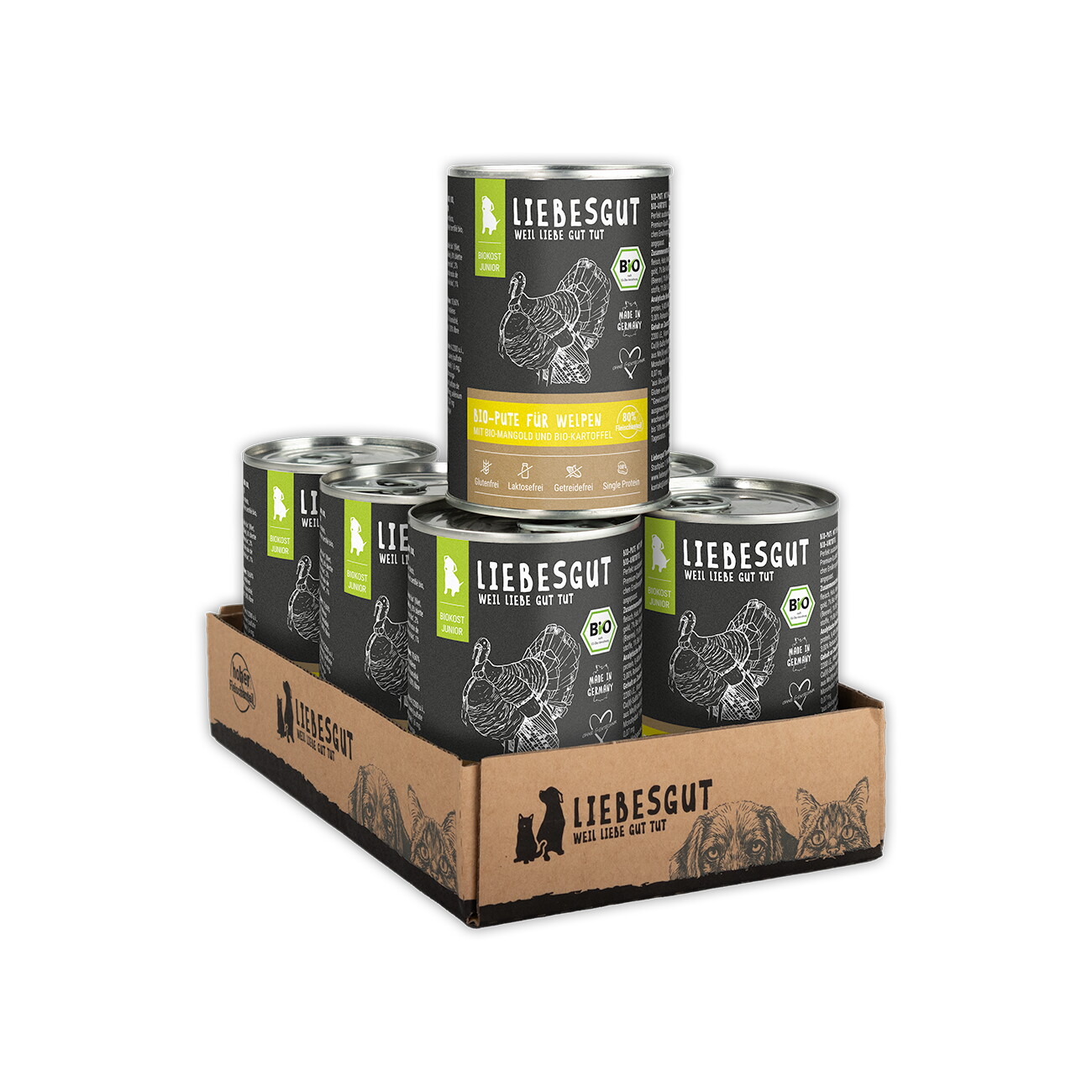 LIEBESGUT Hundefutter Bio-Pute mit Bio-Mangold und Bio-Kartoffel 6x400 g