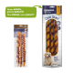 Zwei PREMIERE Hundekau-Snacks: 'Kaurolle' in einer klaren Verpackung und 'Chew Snack Maxi Rolls' Box mit einem Golden Retriever. Text: 'Neues DESIGN, gleiche QUALITÄT.'