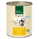 Dosen-Tiernahrung "Real Nature Original Light" mit Huhn- und Truthahnillustrationen, beschriftet mit "Huhn mit Pute, Zucchini & Weizenkleie."
