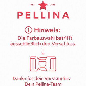 Bild einer Mitteilung von Pellina, die besagt, dass die Farbauswahl nur für den Verschluss gilt, mit einer Grafik des Verschlussdesigns.