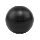 Schwarzer kugelförmiger KONG-Gummihundeball mit eingeprägtem 'KONG'-Logo.