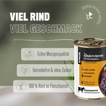 Rinderschmaus 6 x 400g, Nassfutter Rind für Hunde