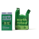 Grüne Verpackung von Earth Rated lavendelduftenden Kotbeuteln, die 120 Beutel aus 65% recyceltem Plastik enthält.