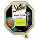 Emballage de nourriture pour chats Sheba Selection in Sauce avec un plat de viande effilochée aux herbes, étiqueté "mit Kaninchen," 85g.