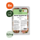 Schale mit BARFER'S Würfeln: ‚Komplett‑Mix Lamm‘ Mini‑Lamm Rohfutterwürfel; Etikett zeigt ‚Würfel: Komplett‑Mix Lamm‘, ‚8x‘ und ‚3,2 kg‘.
