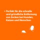 Illustration, die Techniken zur Zeckenentfernung zeigt: 1. Pinzette für kleine Zecken (Schritte 1a-1c) und 2. Haken für größere Zecken (Schritte 2a-2c).
