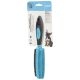 2-in-1 Gummibürste zum Entfernen von Tierhaaren mit einem schwarzen und blauen Griff, mit Bildern eines Hundes und einer Katze auf der Verpackung.