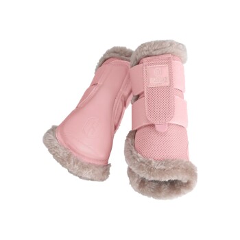 Rosa Haustierstiefel mit weichem Futter und Mesh-Einsätzen, mit verstellbaren Riemen und dem Eskadron-Logo.