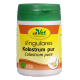 Behälter von cdVet Colostrum Pure, mit einem grünen Deckel und gelbem Etikett mit Text in Deutsch und Englisch, der '100% Natur' besagt.