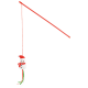 Roter Katzenwedel-Spielstab mit einem hängenden Schneemann, der eine Weihnachtsmütze und einen Schal trägt, mit grünen und roten Bändern.
