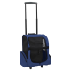 Blauer Haustierträger mit einem ausziehbaren Griff und Netzfenstern zur Belüftung, entworfen für den einfachen Transport von Haustieren.