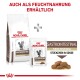 Royal Canin Gastrointestinal Fibre Response Katzenfutterverpackung, mit trockenem Futter und Nassfutter, mit Text, der die Verfügbarkeit in nasser Form angibt.