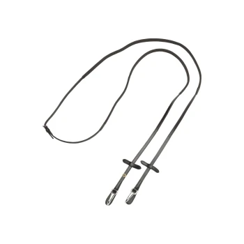 Schwarze Leder-Hundeleine mit zwei Metallclips und gepolsterten Griffen, vor einem weißen Hintergrund ausgestellt.