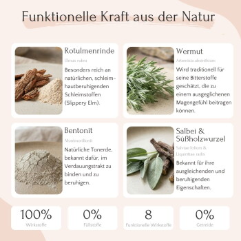 Drei Pakete "Gastro Kräuter" Haustierfutterergänzungen, mit einem rosa Logo beschriftet, mit einem türkis-weißen Design und der Nummer "01."