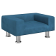 Blaues rechteckiges Haustiersofa mit erhöhten silbernen Metallbeinen, entworfen für kleine bis mittelgroße Haustiere.