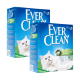 Zwei Boxen Ever Clean Katzenstreu mit einer weißen Katze, beschriftet 'Duftend Extra Stark Klumpend' und '10L Niedrigstaub-Formel.'