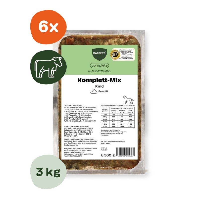 BARFER'S BARF Komplett-Mix Rind 6x500 g