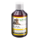 Butelka oleju Petbalance Support Skin & Coat dla zwierząt, z psem i kotem na etykiecie, z wielojęzycznym tekstem o korzyściach i zastosowaniu.