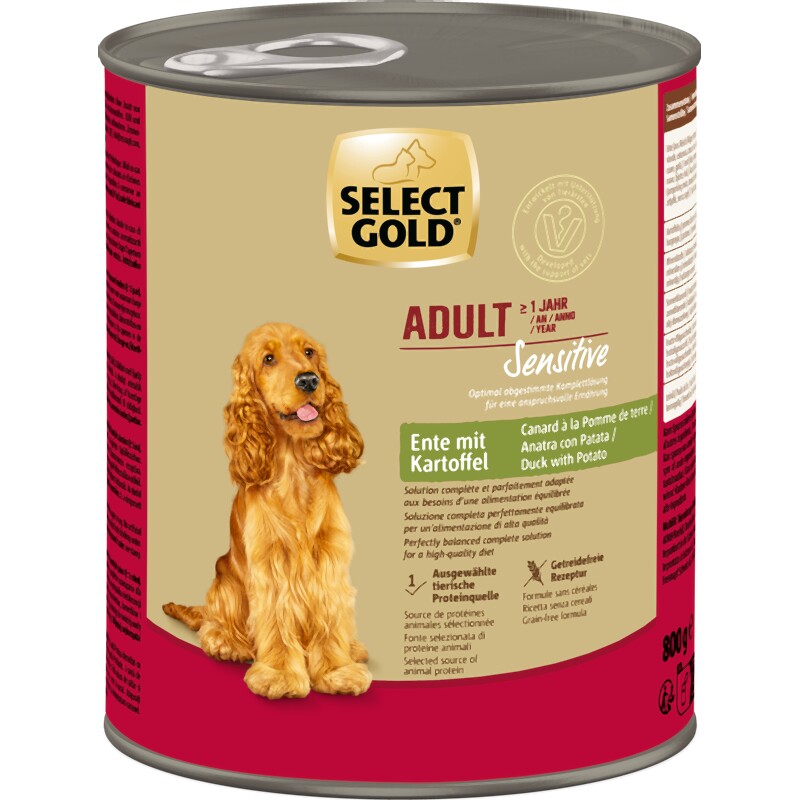 SELECT GOLD Sensitive Nourriture humide Adulte Canard aux Pommes de terre 24x800 g