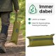 Olivgrüner, mit Romneys Marke versehener Canvas-Hundetrainingsdummy mit verstellbarem grünem Riemen.