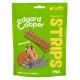 Edgard Cooper Snuggle Up Strips Hundeleckerlis Verpackung mit grünem Hintergrund, zwei Leckerli-Streifen und Cartoon-Hunden. Text: "Lamm und Truthahn."