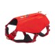 Roter Hunderrucksack-Geschirr mit verstellbaren Riemen und einem oberen Griff, entworfen für Outdoor-Abenteuer.