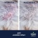 Vorher- und Nachher-Bilder der Haut eines Haustiers, die eine Verbesserung nach der Verwendung von "Anti Juckreiz Spray" zeigen, beschriftet mit "VORHER" und "NACHHER."