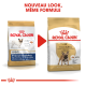Comparaison des emballages de nourriture pour chiens Royal Canin Bulldog Français, présentant un nouveau design avec le texte "NOUVEAU LOOK, MÊME FORMULE."