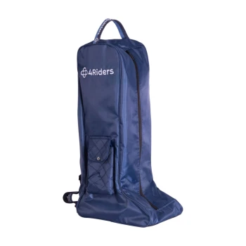 Eine marineblaue Haustiertragetasche mit dem Logo '4Riders', das prominent angezeigt wird, mit einer Seitentasche und einem Reißverschluss.