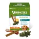 Value box Whimzees Daily Dental Treats (14 przysmaków) ze zdjęciem psa i trzema gryzakami.