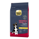Select Gold Medium Junior Hundefutterbeutel, 11-25 kg, für Hunde bis zu 12 Monaten, mit einem schwarz-weißen Welpen und dem Etikett "Huhn".