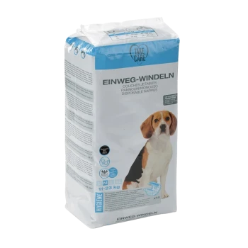 Packung mit Einweg-Windeln für Hunde, die für Hunde mit einem Gewicht von 11-23 kg geeignet sind, enthält 14 Stück.