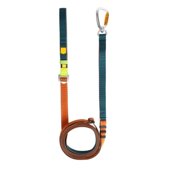 Führleine Color Block Multi-Use Eine bunte Hundeleine mit einem türkisfarbenen und orangefarbenen Design, mit einem stabilen Metallkarabinerclip und verstellbaren Längenoptionen.