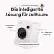 Hochmoderne Katzentoilette mit Sicherheitsfunktionen, dynamischen Sensoren, Gewichtssensoren und Infrarotsensoren, auf Deutsch beschriftet.