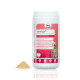 Behälter mit 'cervico' Ergänzungsmittel für Hunde und Katzen, mit einem Golden Retriever und einer Katze auf dem Etikett, neben einem Haufen Pulver.