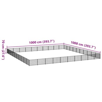 Diagramm eines rechteckigen Haustierspielzauns, der 1000 cm x 1000 cm x 70 cm misst, mit beschrifteten Abmessungen.