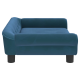 Ein stilvolles teal-farbenes Haustiersofa mit einem plüschigen, gepolsterten Design und schwarzen Beinen, perfekt für kleine Hunde oder Katzen.
